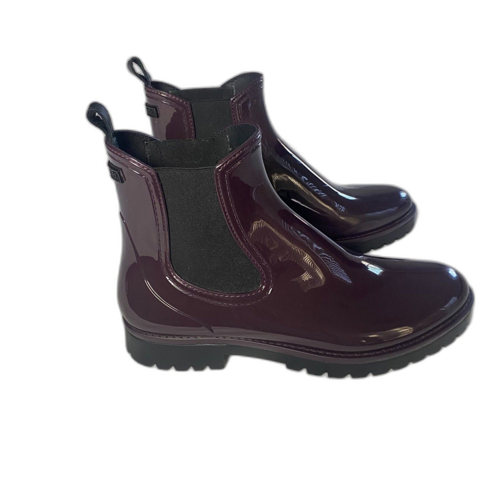 Vince Risa Gum Chelsea Boot Rainboot Glossy Burgundy Slip on Women's Sz 10